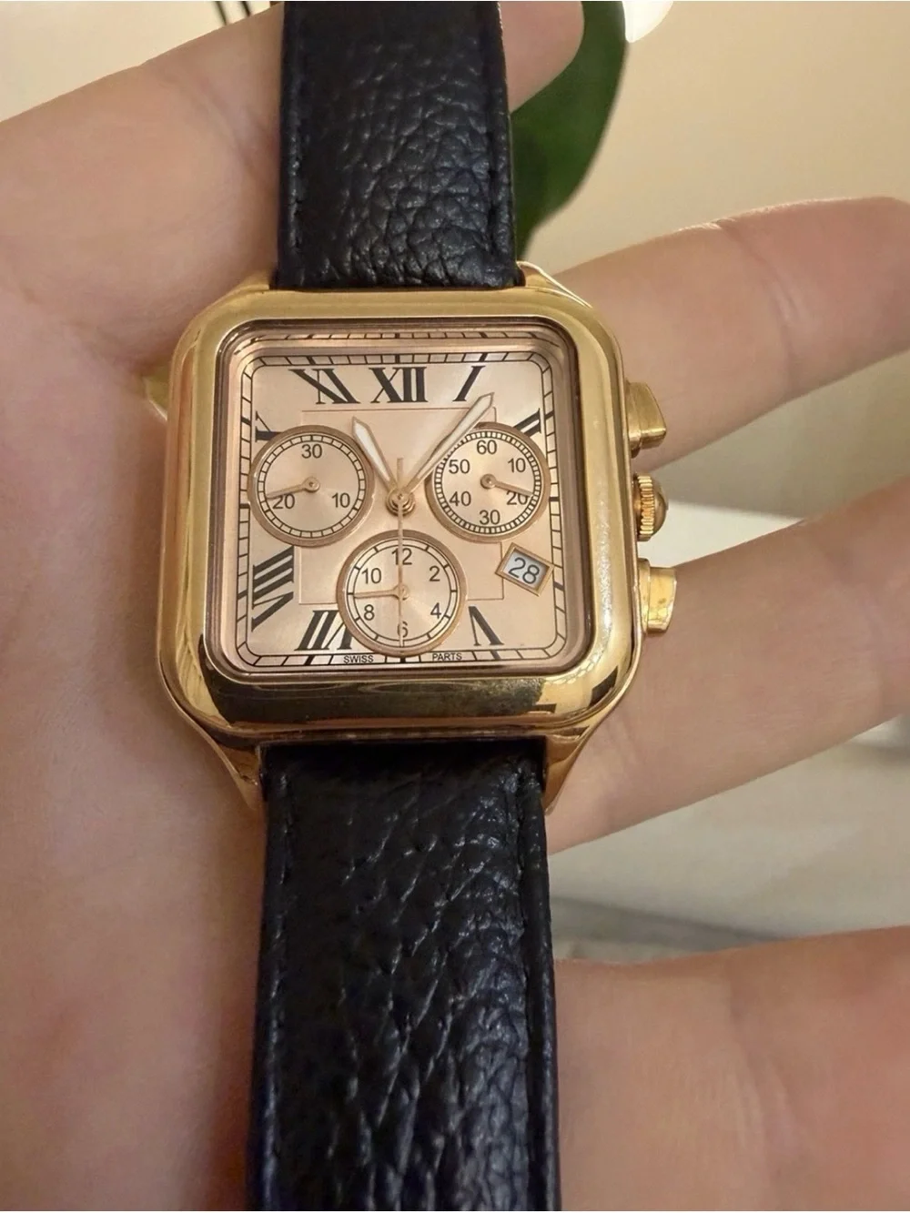 Bronzo Italia Square Chronograph Watch Rose Gold Plated Bronze Roman Numeral